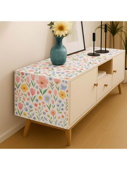 THROW PILLOW - Off White Watercolor Floral Tv Unit Runner