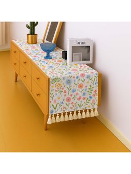 THROW PILLOW - Off White Watercolor Floral Tv Unit Runner