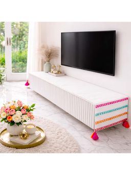 THROW PILLOW - White Colourful Pom-Pom Lace Corner Tassel Tv Unit Runner