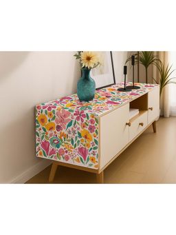 THROW PILLOW - White Vibrant Watercolour Garden Floral Elegant Tv Unit Runner