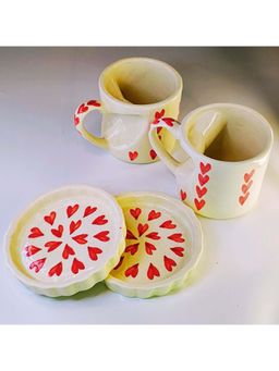 TheYUGO - Beige Love In Heart Cups & Saucers (Pack of 2)
