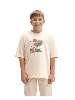 RARE ONES - Beige Oversized Chest Print T-Shirt