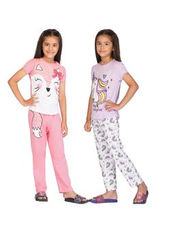 TotzTouch - Girls Multi-Color Printed Cotton T-Shirt & Pyjama (Pack of 2)