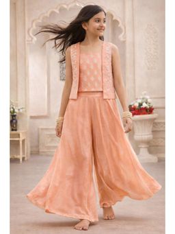 TotzTouch - Girls Peach Ethnic Wear Top with Flared Palazzo
