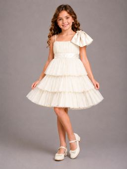 The Little Tales - Off White Net Ruffled Dress