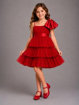The Little Tales - Red Net Ruffled Dress