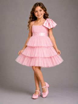 The Little Tales - Baby Pink Net Ruffled Dress