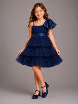 The Little Tales - Navy Blue Net Ruffled Dress