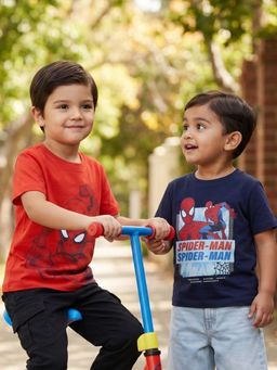 Nautinati - Boys Pure Cotton Marvel Spiderman Printed Crew Neck T-Shirts (Pack of 2)