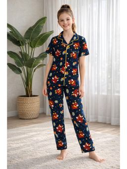 Ninos Dreams - Navy Blue Reindeer Printed Half Sleeves Shirt & Pyjama