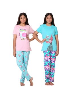 TotzTouch - Girls Multi-Color Printed Cotton T-Shirt & Pyjama (Pack of 2)