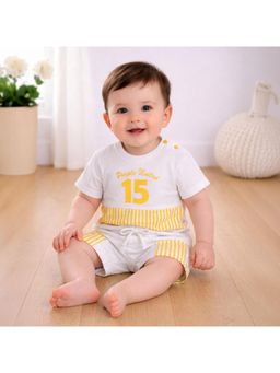 Purple United Kids - Boys Stripes Yellow Cotton T-Shirt & Shorts