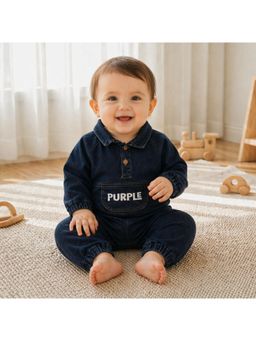 Purple United Kids - Boys Navy Blue Comfort Cotton Fabric Denim Top with Pant