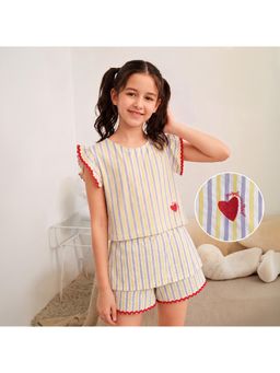 Purple United Kids - Girls Stripes Yellow Cotton Top & Shorts
