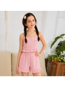 Purple United Kids - Girls Pink Ruffle Crop Top & Skirt