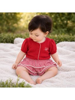 Purple United Kids - Infant Girls Cotton Checks Red Top with Skirt