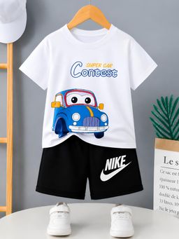 Googo Gaaga - Boys White Graphic Print T-Shirt with Pant