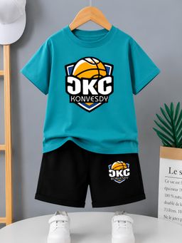 Googo Gaaga - Boys Teal Graphic Print T-Shirt with Shorts