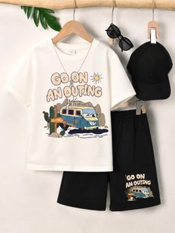 Googo Gaaga - Boys Off White Graphic Print T-Shirt with Pant