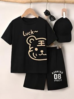 Googo Gaaga - Boys Black Graphic Print T-Shirt with Pant