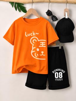 Googo Gaaga - Boys Orange Graphic Print T-Shirt with Shorts
