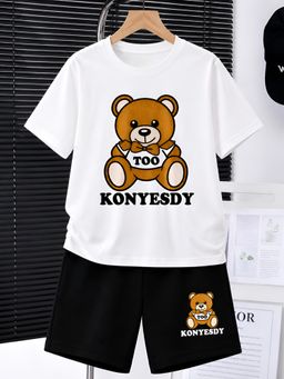 Googo Gaaga - Boys White Graphic Print T-Shirt with Shorts