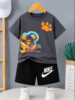 Googo Gaaga - Boys Grey Graphic Print T-Shirt with Shorts