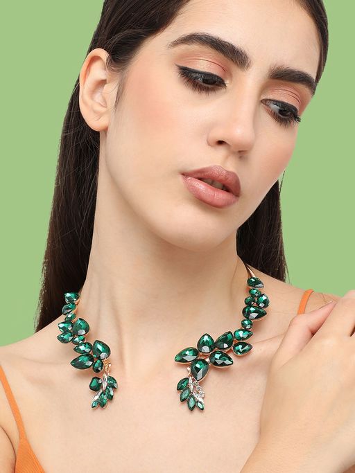 Sohi Gold Plated Designer Stone Party Necklace For Women