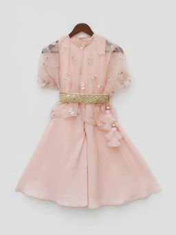 Fayon Kids - Peach Crape Jumpsuit and Organza Cape