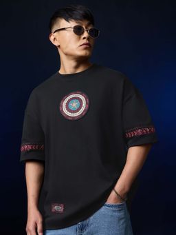 The Souled Store - Official Marvel Captain America Indie Shield Men Super Oversized T-Shirt