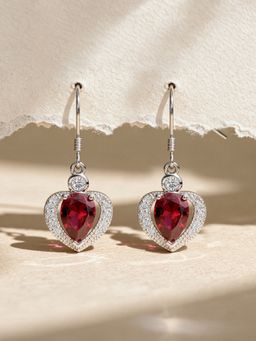 Ornate Jewels - 925 Silver Rhodium Plated Red Ruby Heart Radiant Ruby Drops Earring for Women & Girls