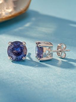 Ornate Jewels - 925 Silver Rhodium Plated Blue Sapphire Solitaire Stud Earring for Women & Girls