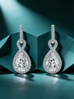 Ornate Jewels - 925 Silver Rhodium Plated American Diamond Drop Glamour Earring for Women & Girls