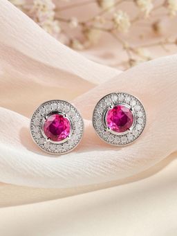 Ornate Jewels - 925 Silver Rhodium Plated Red Ruby Solitaire Stud Earring for Women & Girls