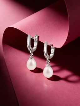 Ornate Jewels - 925 Silver Rhodium Plated Pearl Lustre Drop Earring for Women & Girls