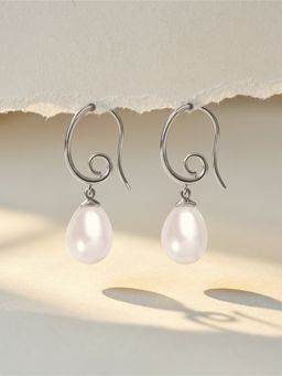 Ornate Jewels - 925 Silver Rhodium Plated White Pearl Luminous Drops Earring for Women & Girls