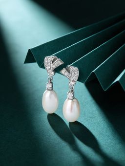 Ornate Jewels - 925 Silver Rhodium Plated White Pearl Dazzling Pearls Earring for Women & Girls
