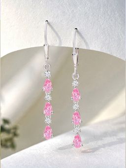 Ornate Jewels - 925 Silver Rhodium Plated Pink CZ Twilight Teardrop Earring for Women & Girls
