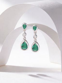 Ornate Jewels - 925 Silver Rhodium Plated Green Emerald Teardrop Treasures Earring for Women & Girls
