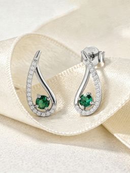 Ornate Jewels - 925 Silver Rhodium Plated Green Emerald Dazzling Oasis Earring for Women & Girls