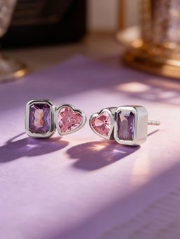 Ornate Jewels - 925 Silver Rhodium Plated Pink CZ Twilight Romance Heart Earring for Women & Girls