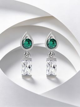 Ornate Jewels - 925 Silver Rhodium Plated Green Emerald Crystal Cascade Earring for Women & Girls