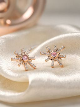 Ornate Jewels - 925 Silver Rose Gold Pink American Diamond Sunburst Sparkle Earring for Women & Girls
