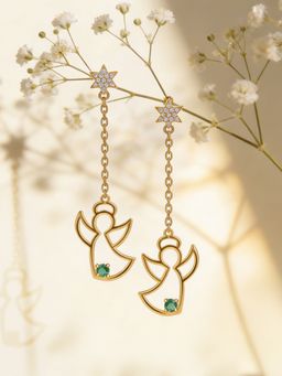 Ornate Jewels - 925 Silver Yellow Gold Green Emerald Starry Night Elegance Earring for Women & Girls