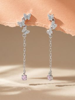 Ornate Jewels - 925 Silver Rhodium Plated Pink CZ Butterfly Bliss Earring for Women & Girls