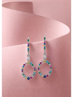 Ornate Jewels - 925 Silver Rhodium Plated Multi Stone Colorful Elegance Earring for Women & Girls