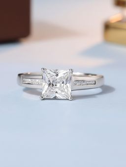 Ornate Jewels - 925 Silver Rhodium Plated American Diamond Sparkle Solitaire Ring for Women & Girls