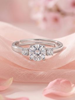 Ornate Jewels - 925 Silver Rhodium Plated American Diamond Dazzling Three Stone Ring for Women & Girls