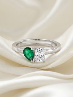 Ornate Jewels - 925 Silver Rhodium Plated Green Emerald Twilight Sparkle Ring for Women & Girls