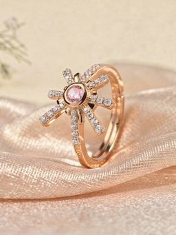 Ornate Jewels - 925 Silver Rose Gold Pink American Diamond Celestial Sparkle Ring for Women & Girls